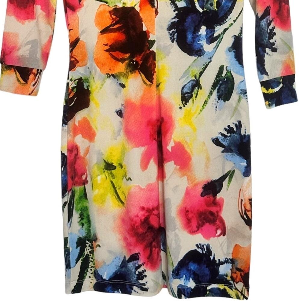 ABS Allen Schwartz Mini Dress Floral Bodycon Colorful Stretch 3/4 Sleeve Size XS - Picture 7 of 11